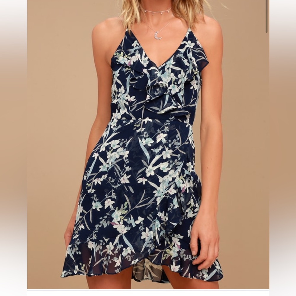 Lulu’s belong to you navy blue floral print sleeveless dress